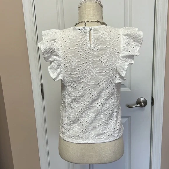 Shein top, blouse with short sleeves, white, cotton, embroidered new no tag - Picture 5 of 6